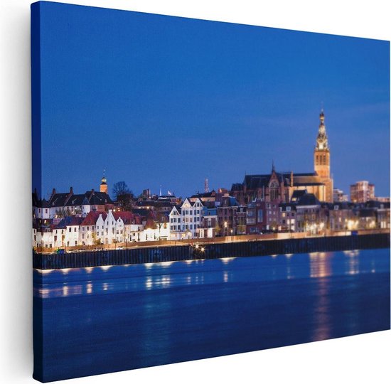 Artaza Canvas Schilderij Nijmegen Skyline met de Waal Rivier - 80x60 - Foto Op Canvas - Canvas Print