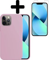 iPhone 13 Pro Hoesje Siliconen Case Hoes Met Screenprotector - iPhone 13 Pro Hoesje Cover Hoes Siliconen Met Screenprotector - Lila