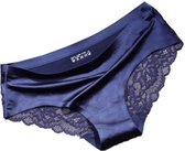 Set blauwe Luxe damesslips van chinlon en kant, set 3 stuks L/XL