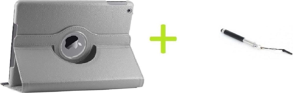 Geschikt Voor: iPad 2017 / 2018 / Pro 9.7 / Air 1 / Air 2 Multi Stand Case - 360 Draaibaar Tablet hoesje - Tablethoes Grijs + Stylus