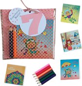 5 x Traktaties 7 jaar - Uitdeelcadeautjes - Kleurpotloden - Kleurboekjes - Set van 5 Roze Uitdeelzakjes Voor Kinderen - School - Kinderfeestje - Hoera 7 jaar - Bedankjes Kinderfeest - Verjaar