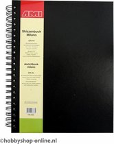 Schetsboek - Tekenboek - Harde kaft - Ringband - Zwart - A4 - 110gr - 80blz - Milano  - AMI