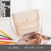 Lagloss Fashion Bag Tas Mode Creme - Klein Modisch Vierkant Tasje - Type Lil Bag - Stiksels SchouderTas - 20x15x6 cm