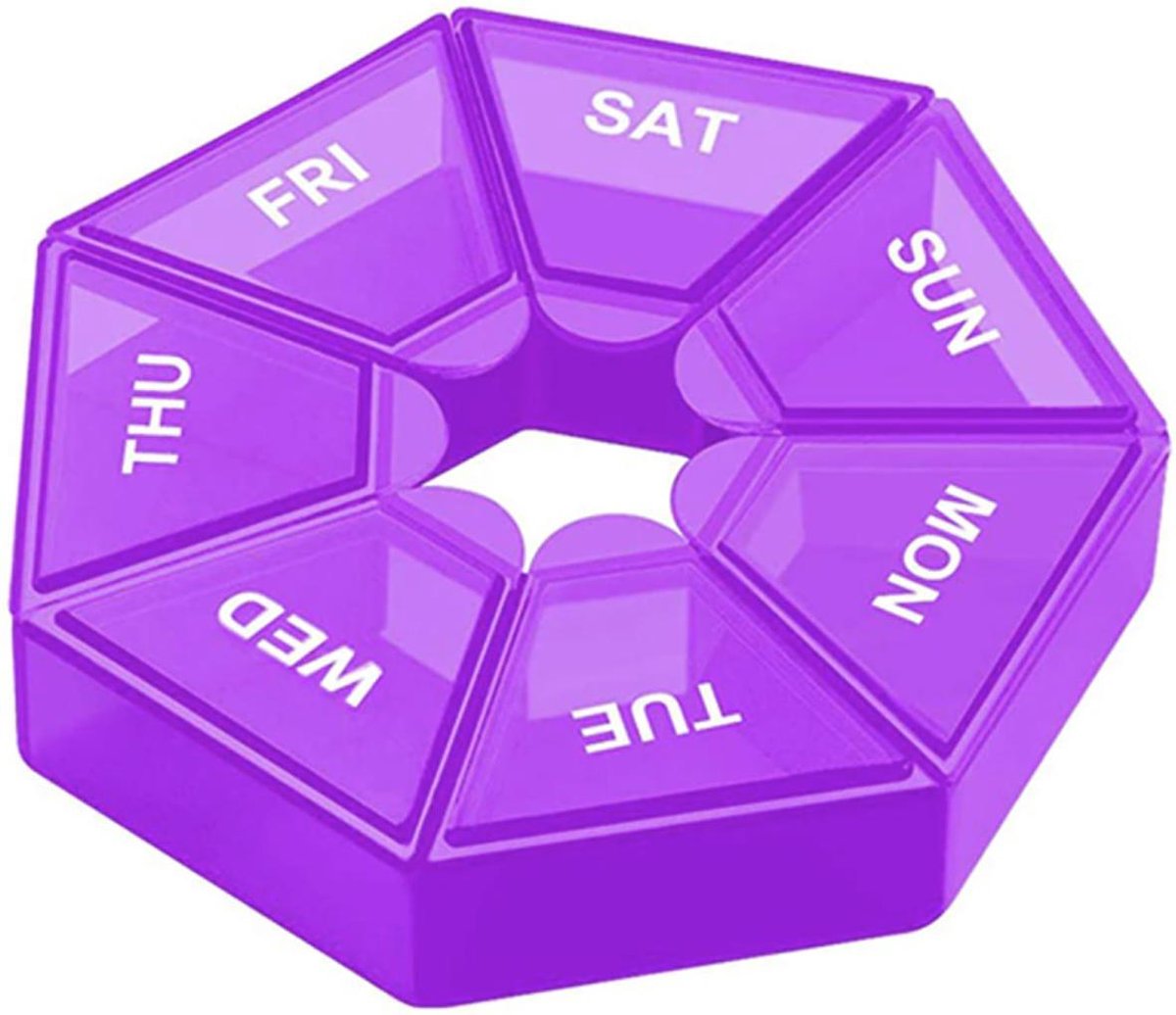 Cabantis Hexagon Mini-Pillendoos|Pillen Organizer|Medicijn Doosje|Pillendoos 7 Dagen|Paars