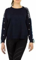 Voyelles sweater marineblauw met rijgkoord aan de mouwen one size