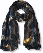 Sjaal met metallic print blaadjes - 100% Viscose - Zwart