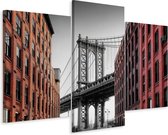 Schilderij - Manhattan Bridge, zicht vanuit Washington Street, 3 luik, premium print