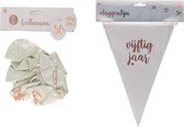 Vijftig Jaar Vlaggenlijn en Balonnen Pakket - Wit / Rosé Goud - Papier / Rubber - Verjaardag - 2 Delig