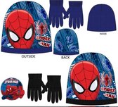 Spiderman Muts + Handschoenen - Blauw - Maat 54 cm
