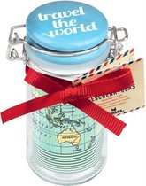 geschenkpotje travel the world 8,8 cm lichtblauw