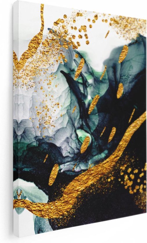 Artaza Canvas Schilderij Abstracte Kunst - Zwart Wit met Gouden Strepen - 30x40 - Klein - Foto Op Canvas - Canvas Print