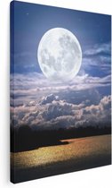 Artaza Canvas Schilderij Volle Maan bij het Water - 60x80 - Foto Op Canvas - Canvas Print