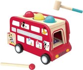 trekfiguur en xylofoon Dubbeldekkerbus 30 cm hout rood