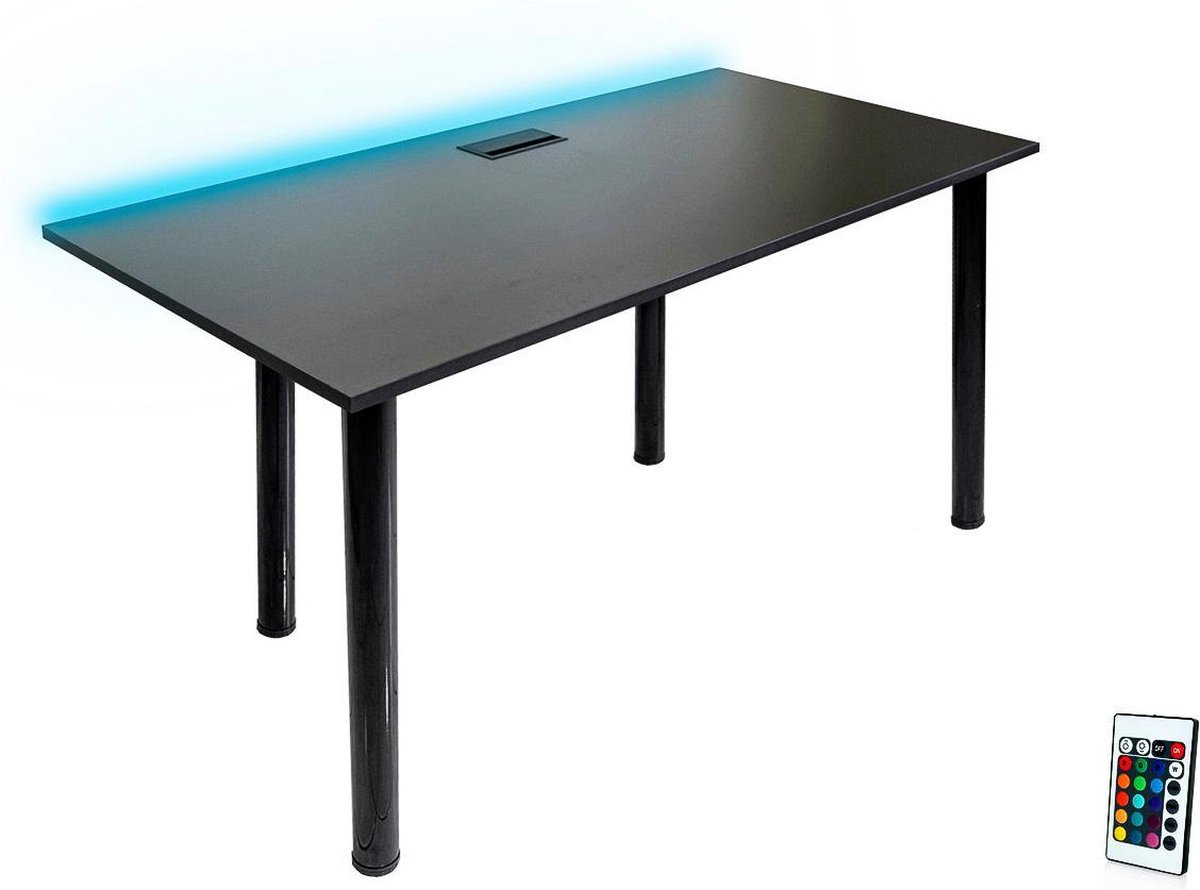 Milo Game Bureau met LED - Gaming Bureau - Gaming Desk – Game Tafel – Bureau voor Volwassenen - Zwart – 132x65 cm