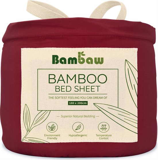 Laken de Bamboe | Laken Eco 180 par 200cm | Bourgogne| Beddengoed de Luxe en Bamboe | Drap de lit Laken | Laken de lit en lyocell de Bamboe Puur| Tissu Ultra respirant | Bambaw