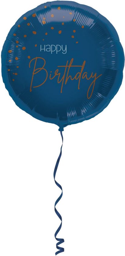 Folieballon - Happy birthday - Luxe - Blauw, goud, transparant - 45cm - Zonder vulling