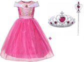 Doornroosje - Prinsessenjurk Aurora - maat 104/110 (110) - Verkleedkleren Meisje - Speelgoed - Roze Verkleedjurk