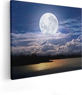 Artaza Canvas Schilderij Volle Maan bij het Water - 50x40 - Foto Op Canvas - Canvas Print