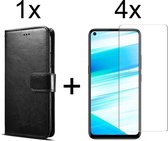Oppo A53/A53S hoesje bookcase met pasjeshouder zwart wallet portemonnee book case cover - 4x Oppo A53/A53S screenprotector