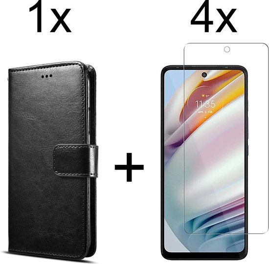 Motorola Moto G50 hoesje bookcase met pasjeshouder zwart wallet portemonnee book case cover - 4x Motorola Moto G50 screenprotector