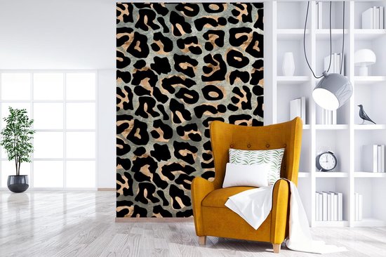 Papier peint - Papier peint photo murale Imprimé panthère - Zwart - Grijs - Largeur 145 cm x hauteur 220 cm