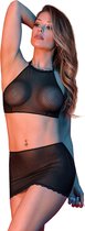 Polka Dot Mesh Halter & Skirt Set - Black - Maat S/M