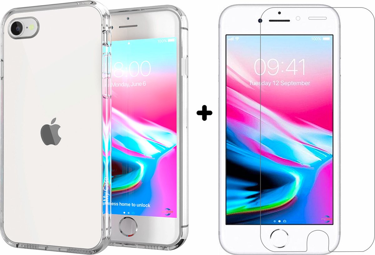 Hoesje geschikt voor iPhone 7/8/SE 2020/SE 2022 transparant hoes apple- 1x iPhone 7/8/SE 2020 / SE3 Screenprotector