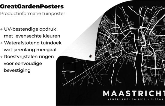 Tuinposter 120x80 cm - Tuindecoratie Kaart - Maastricht - Zwart - Poster voor in de tuin - Buiten decoratie - Schutting tuinschilderij - Tuindoek muurdecoratie - Wanddecoratie balkondoek