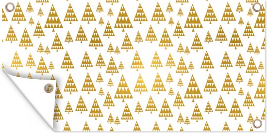 Tuinposter Kerstmis - Kerstbomen - Goud - Patronen - 60x30 cm - Tuindoek - Buitenposter