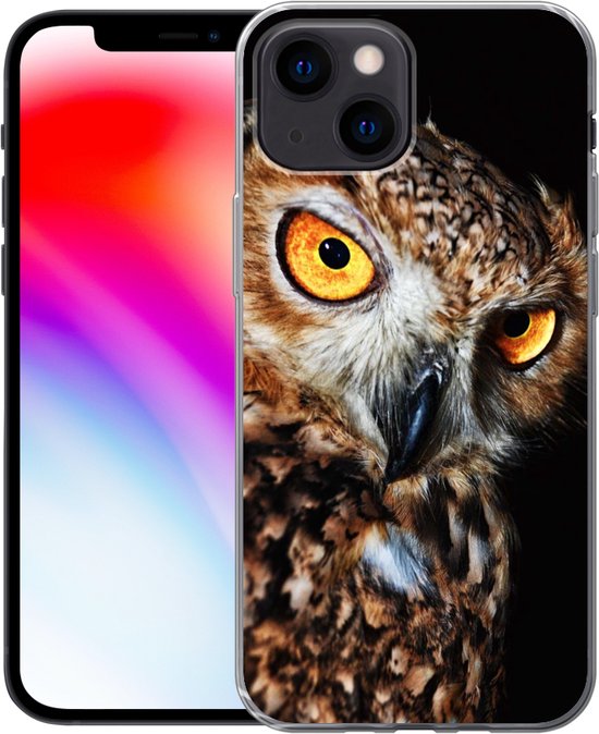 Coque iPhone 13 mini - Hibou - Zwart - Jaune - Siliconen