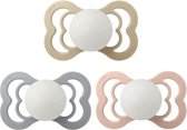 BIBS Supreme Fopspeen | Bundel set 3 stuks | T2 | Maat 2 | 6-18 maanden | Silicone | Glow in the Dark Blush, Cloud, Vanilla