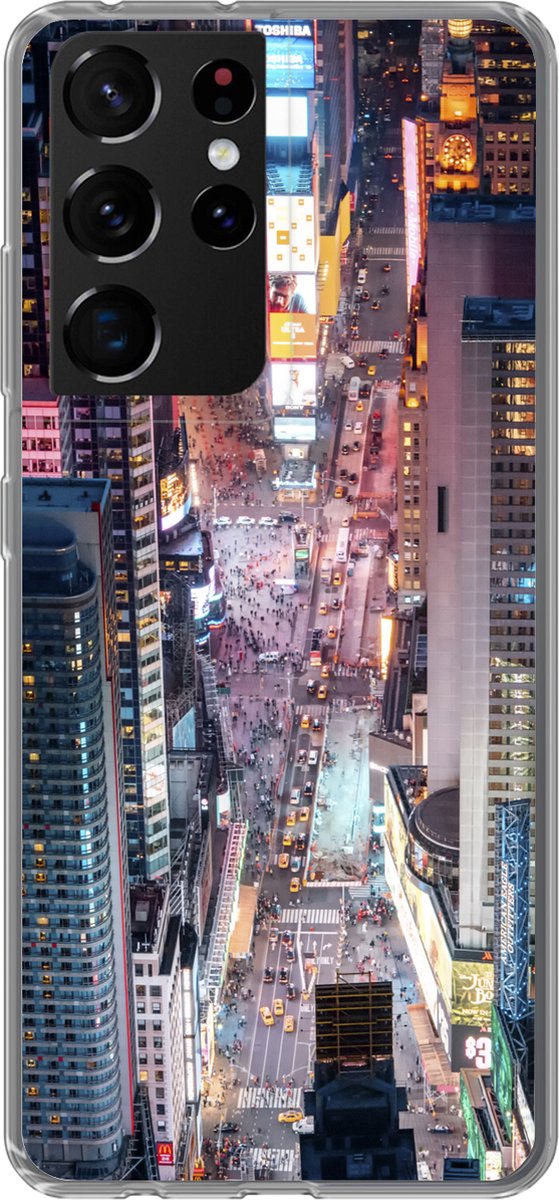 Telefoonhoesje Geschikt voor Samsung Galaxy S21 Ultra hoesje - Bovenaanzicht van Times Square in New York - Siliconen Telefoonhoesje Telefoonhoesje