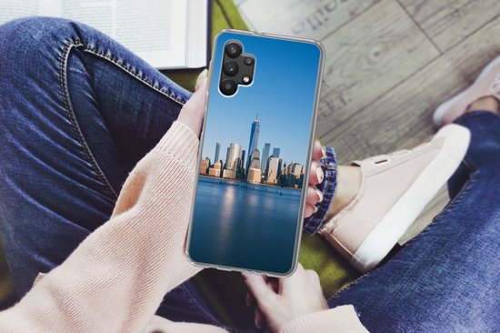 Telefoonhoesje Geschikt voor Samsung Galaxy A32 5G hoesje - New York - Skyline - Blauw - Siliconen Telefoonhoesje Telefoonhoesje