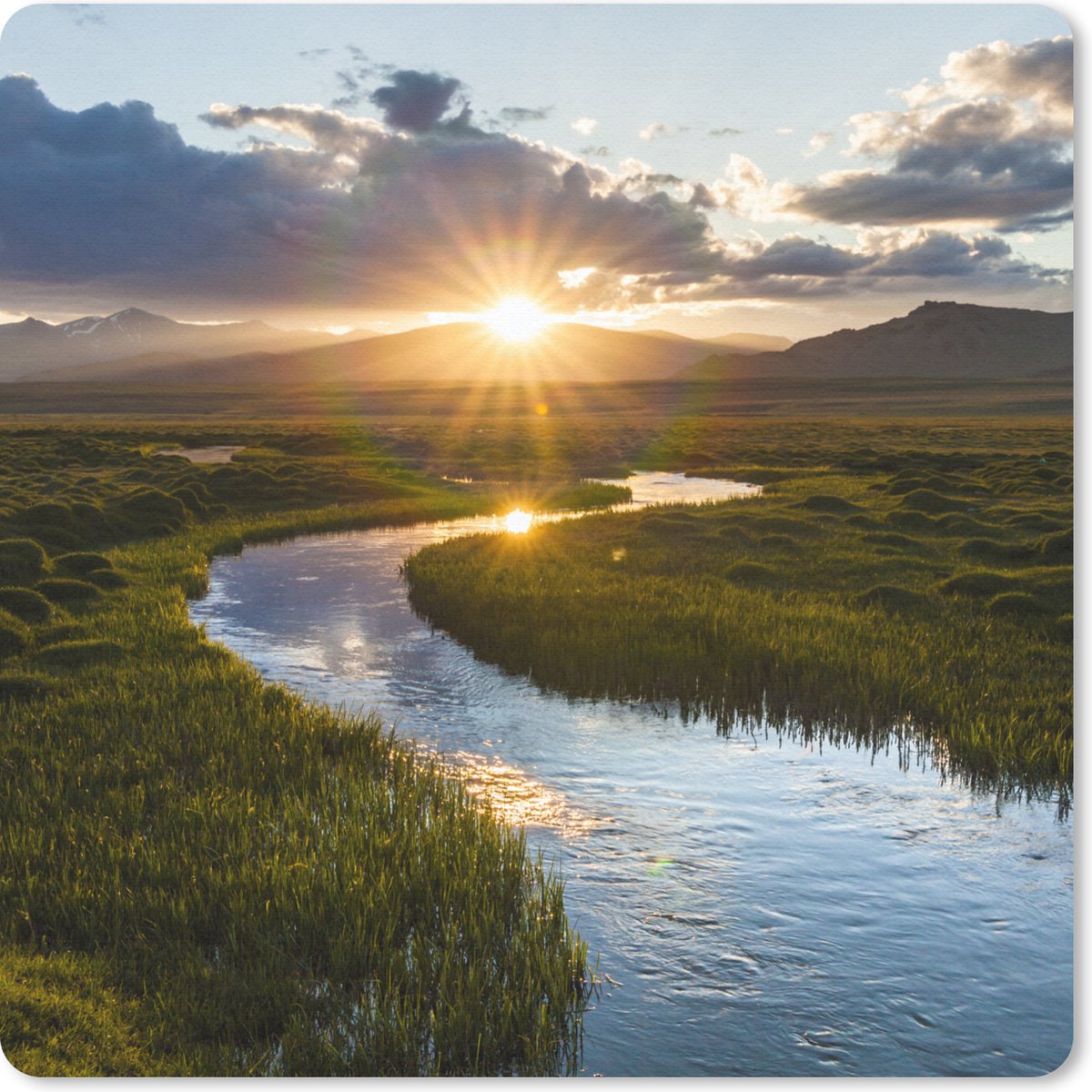 Muismat 20x20 cm - Mousepad Zonsondergang boven een kalme rivier - Muismatten