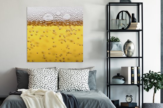 Tableau sur toile Bulles de bière dans un verre de bière - 90 x 90 cm - Décoration murale