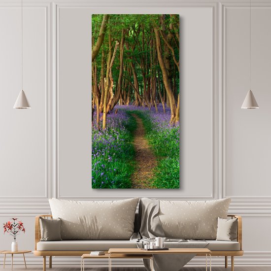 Toile Peinture Forêt - Chemin - Fleurs - 80x160 cm - Décoration murale