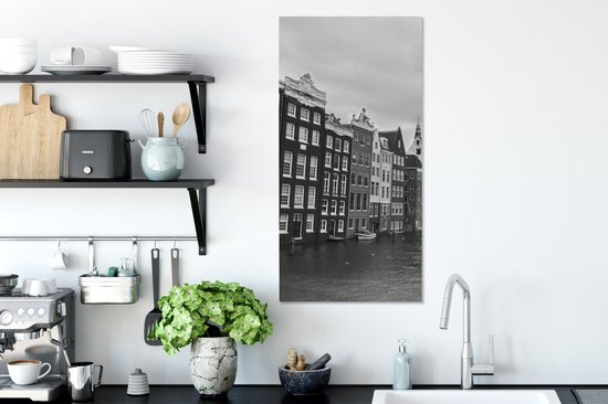Canvas Schilderij Amsterdamse grachten zwart-wit fotoprint - 40x80 cm - Wanddecoratie