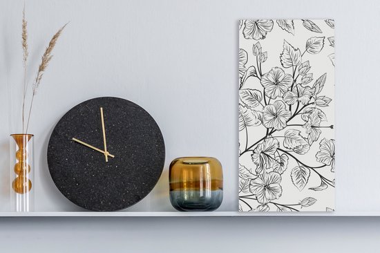 Tableau sur toile Une illustration en noir et blanc d'un motif floral - 20x40 cm - Décoration murale