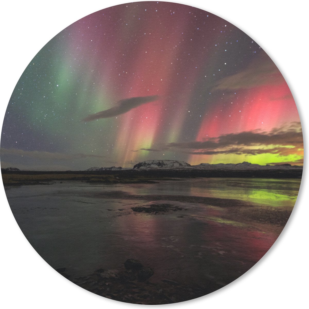 Muismat rond 30x30 cm - Mousepad Noorderlicht - IJsland - Kleuren - Ronde muismatten