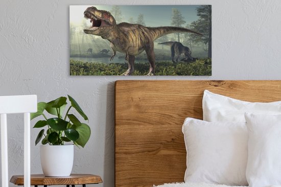 Toile Peinture Dino - Herbe - Dessin - 40x20 cm - Décoration murale