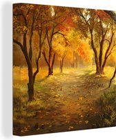 Tableau sur toile Un dessin d'une forêt en automne - 90x90 cm - Décoration murale Art