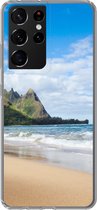 Geschikt voor Samsung Galaxy S21 Ultra hoesje - Strand - Tropisch - Hawaii - Siliconen Telefoonhoesje