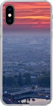 Geschikt voor iPhone X hoesje - Rotterdam - Zonsondergang - Roze - Siliconen Telefoonhoesje