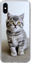 Geschikt voor iPhone Xs hoesje - Kitten - Ogen - Geel - Meisjes - Kinderen - Jongens - Kids - Siliconen Telefoonhoesje