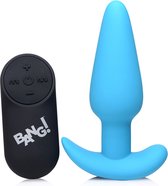 21X Vibrating Silicone Butt Plug with Remote Control - Blue - Butt Plugs & Anal Dildos