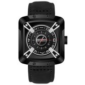 Mode Horloge Mannen Quartz Sport Echt Leer Horloges Casual Waterdicht 612G Zwart/Zilver