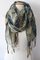 Sjaal blauwgroen met bloemenmotief - omslagdoek - herfst/winter - doublewsgifts