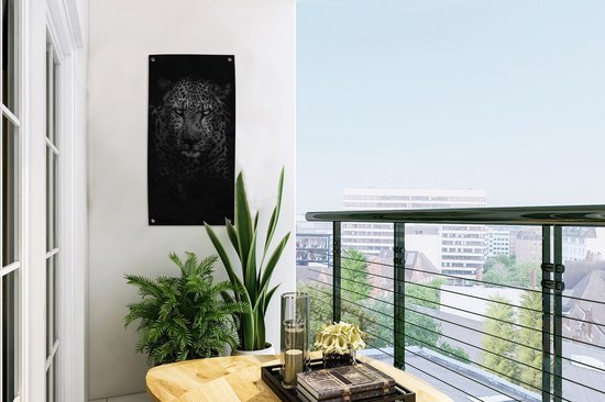 Poster de jardin Léopard - Zwart - Wit - 30x60 cm - Toile de jardin - Poster extérieur
