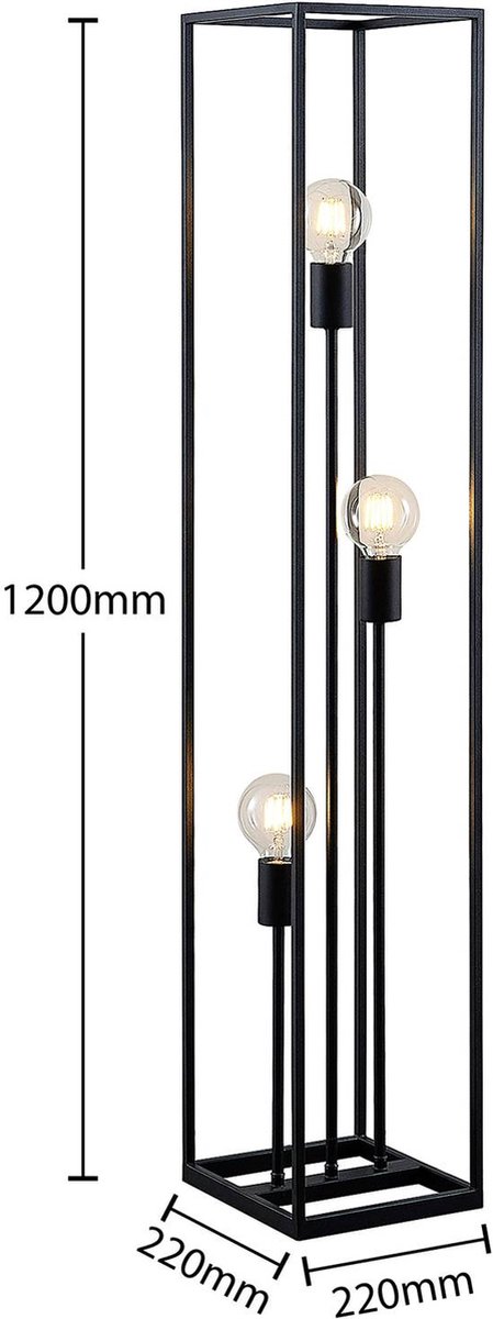 Lindby - vloerlamp - 3 lichts - staal - H: 120 cm - E27 - zwart