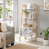 MEUBELEXPERT- staande plank, ladderplank met 4 niveaus, boekenplank, aanbouwplank, voor woonkamer, slaapkamer, keuken, kantoor, mat wit-natuurlijke kleur